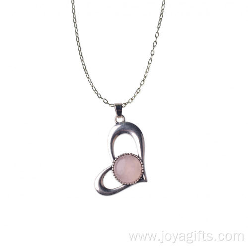 Rose Quartz Heart Alloy Pendant Silver Plated